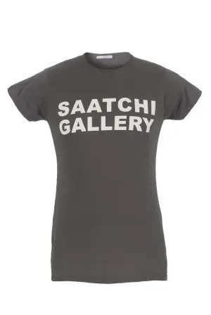 An image of a grey t-shirt with the Saatchi Gallery logo printed over the front.