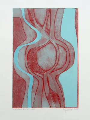 Turquoise Red Fluvial by MILDRED PALMER