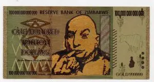 Trillion Dollars Zimbabwe Dollars note by LEE AINSWORTH