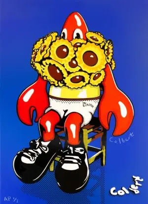 Lobster and sunflowers (blue)