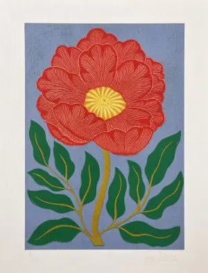 Peony on Light Blue by Grace Gillespie