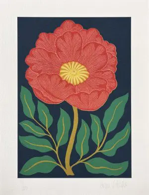 Peony on Dark Blue by Grace Gillespie