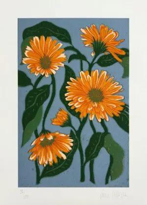 Marigolds on Blue by Grace Gillespie