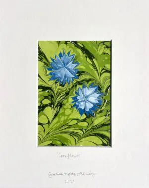 Cornflower Hand-Marbled Artwork by Charlotte Wainwright