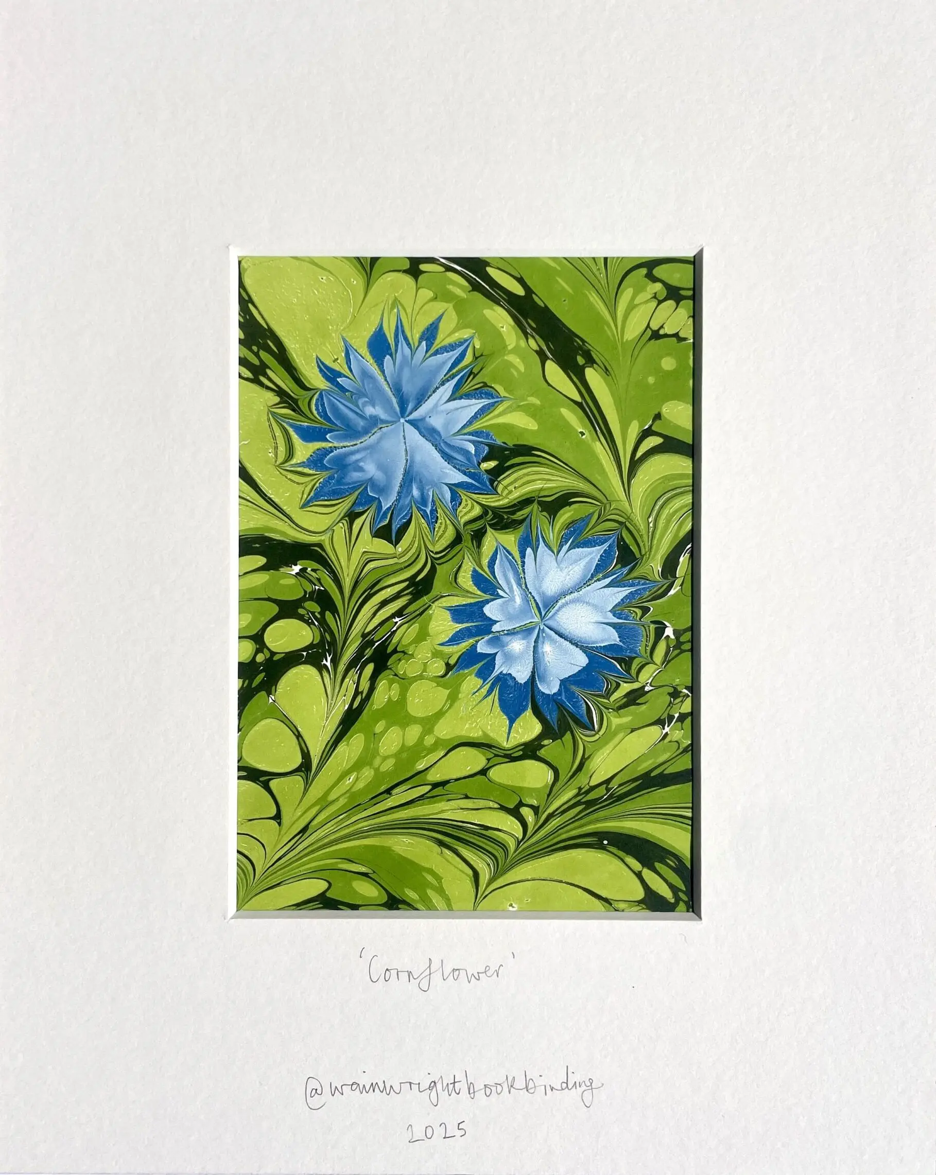 Cornflower Hand-Marbled Artwork by Charlotte Wainwright