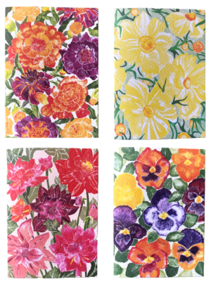 EMMA BOND CARDS SET FRENCH MARIGOLD, PANSIES, COSMOS AND DAHLIAS