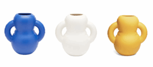 three colorful ceramic vases