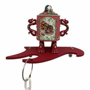 Colourful bottle by artist Hannah Lim decorated with a sleeping a tiger