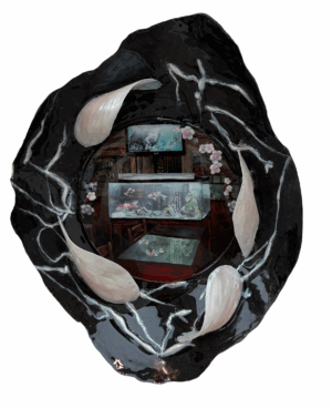 Chinoiserie decorative plate with abstract design by Hoa Dung Clerget