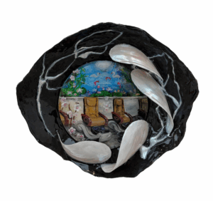 Chinoiserie decorative plate with abstract design by Hoa Dung Clerget