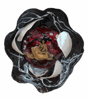 Chinoiserie decorative plate with abstract design by Hoa Dung Clerget