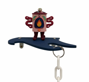 Colourful bottle by artist Hannah Lim decorated with a smiley little flame