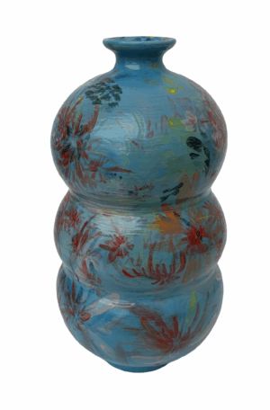 Blue stoneware vase by artist Wink King Moe