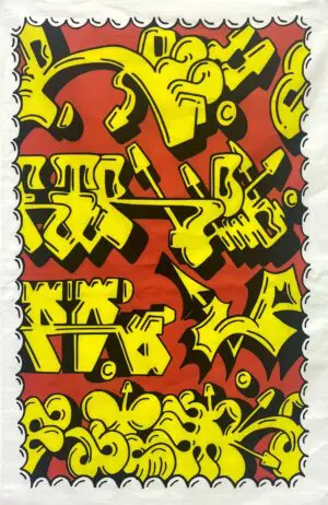 Graffiti decorated tea towel