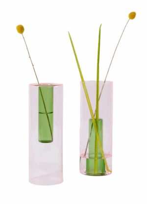 Large Reversible Glass Vase in Pink and Green