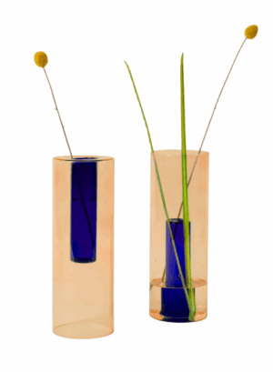 Large Reversible Glass Vase in Peach and Cobalt