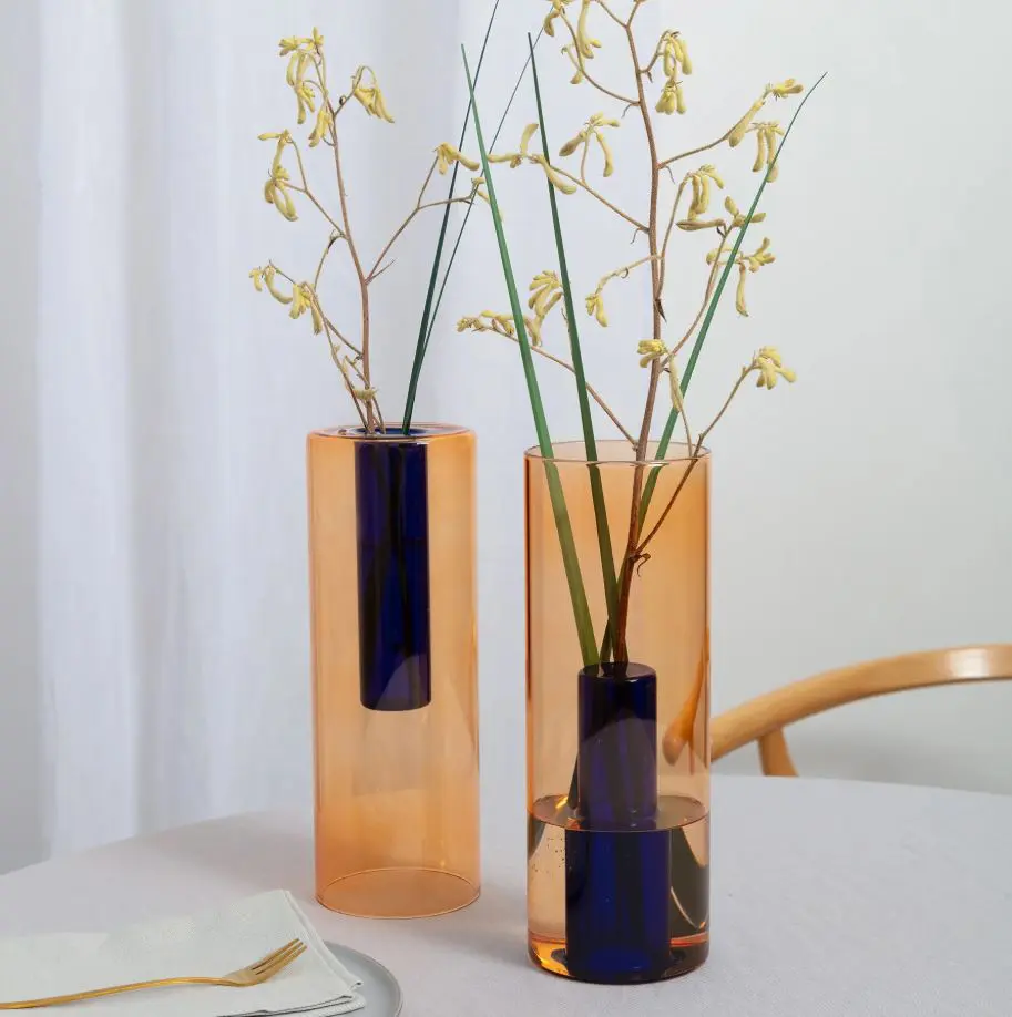 Large Reversible Glass Vase in Peach and Cobalt - Image 2
