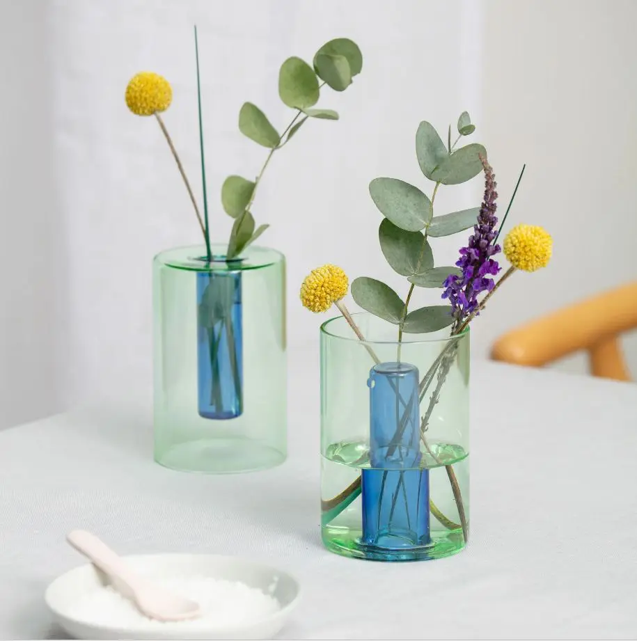 Small Reversible Glass Vase in Green and Blue - Image 2