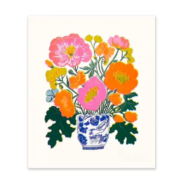 Orange and Pink Peonies Riso Miniprint