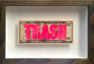 framed 10 dollar bill with neon coloring